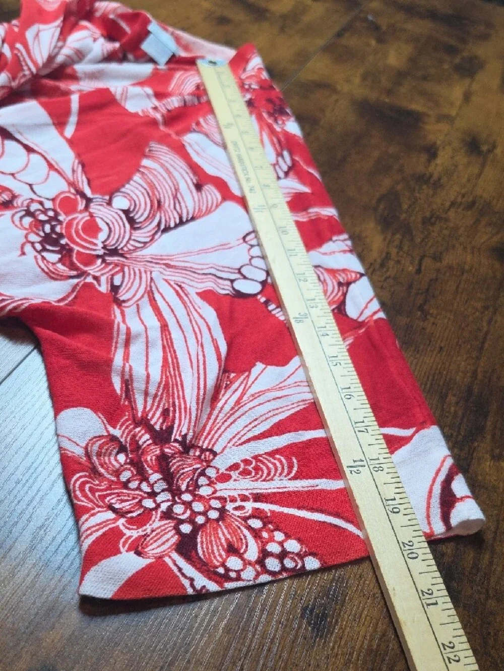CHICO'S | Floral Open‎ Front Cardigan Duster Lightweight Red White Sweater | L